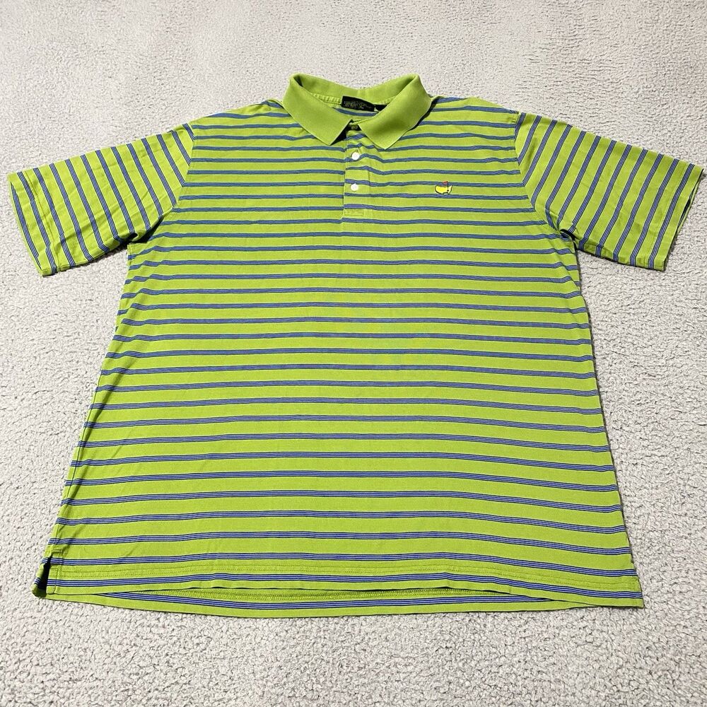 Vintage Masters Amen Corner Polo Shirt Mens XL Green Striped Mercerized Cotton